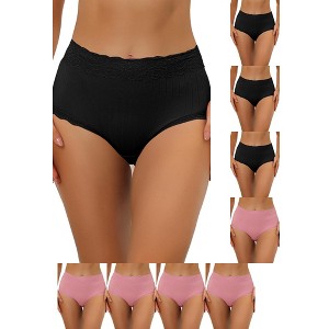 INSPIRE CHIC Women's High Waist Tummy Control Comfortable Lace Trim Ribbed Briefs 9 Packs - 1 of 4