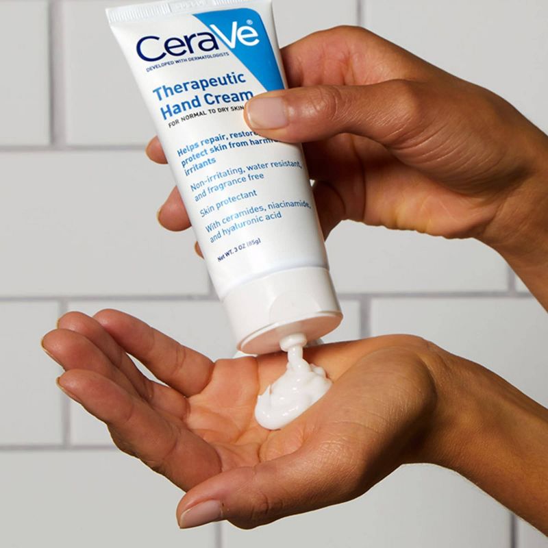CeraVe Therapeutic Hand Cream for Dry Cracked Hands Unscented - 3oz, 3 of 15