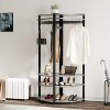 Corner Coat Rack with Storage Bench,Entryway Clothes Rack with Shelf,Corner Coat Rack with 6 Double Hooks,Wooden Hanger Stand for Jackets and Shoes - 3 of 4
