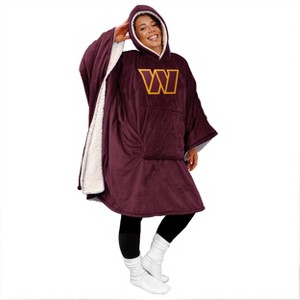 NFL Washington Commanders Team Color Bloncho with Logo Patch and Faux Shearling Inside Throw Blanket - 1 of 2