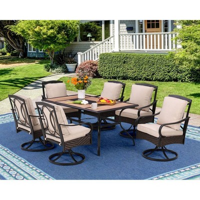 7pc Outdoor Dining Set With Swivel Chairs With Seat & Back Cushions ...