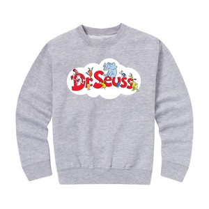 Boys' - Dr. Seuss - Cat and the Hat and Friends Cloud Logo Graphic Long Sleeve Fleece Sweatshirt - 1 of 4