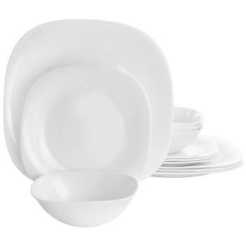 Gibson Ultra Plazza 12 Piece Tempered Opal Glass Dinnerware Set in White