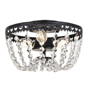 Kylie 10" Black Iron and Crystal Flush Mount Light