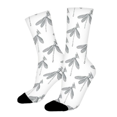 Dragonfly Women Printed Crew Socks Funny Funky Socks Soft Polyester Novelty Gifts for Artists Men
