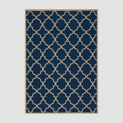 5' x 8' Joselyn Geometric Outdoor Rug Navy/Ivory - Christopher Knight Home: Loomed Polypropylene, Stain-Resistant, Patio Decor