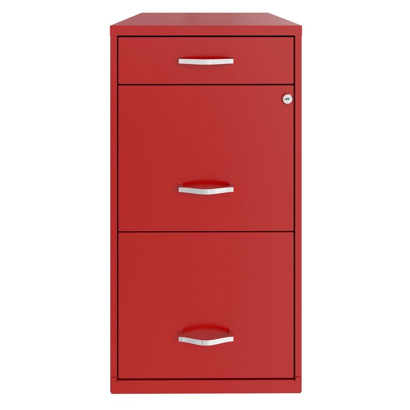 Space Solutions 18 Inch Wide Metal Organizer File Cabinet for Office Supplies and Hanging File Folders w/ Pencil Drawer & 3 File Drawers, Red, 3 of 7