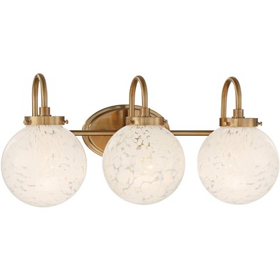 Possini Euro Design Mid Century Modern Wall Mount Light Warm Gold Hardwired 24" Wide 3-Light Fixture Art Glass for Bathroom Vanity