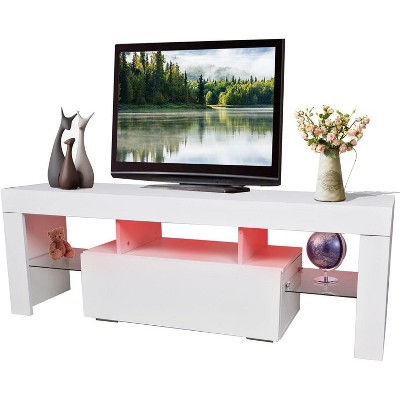 Acekool Modern LED TV Stand with 16-Color Lights, Storage Drawers & Glass, TV Console for Living Room & Bedroom