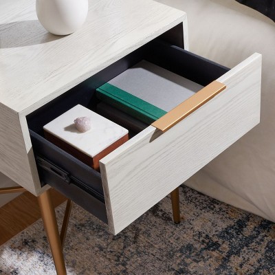 White Washed Oak and Gold 1-Drawer Nightstand