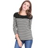 INSPIRE CHIC Women's Color Block Round Neck Long Sleeves Striped Basic T-Shirt - 2 of 4