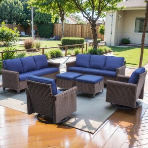 Buenhomino 6-Piece Outdoor Set – 2 Sofas, 2 Swivel Chairs & 2 Ottomans, Handwoven Wicker, Weather-Resistant Cushions for Patio - 1 of 4