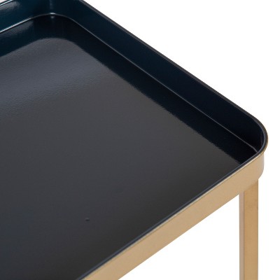Navy Blue and Gold Metal Tray Accent Table