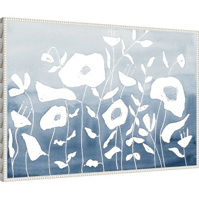Blue and White Floral Garden Beaded Framed Canvas Wall Art