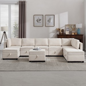 9-Seat Modular Sectional Sofa with Storage, Oversized U Shaped Couch Set with Ottomans for Living Room - Morden Fort - 1 of 4