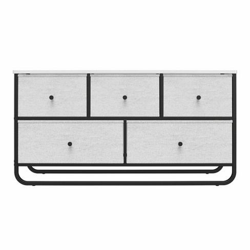 RealRooms Korbin 3 Drawer Fabric Bin Organizer with Metal Frame, White Faux  Marble