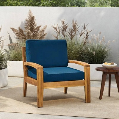 Single Outdoor Acacia Wood Patio Club Chair with Water-Resistant Cushions, Outdoor Chair with Slat Panel Design for Garden or Deck-Coolbibila