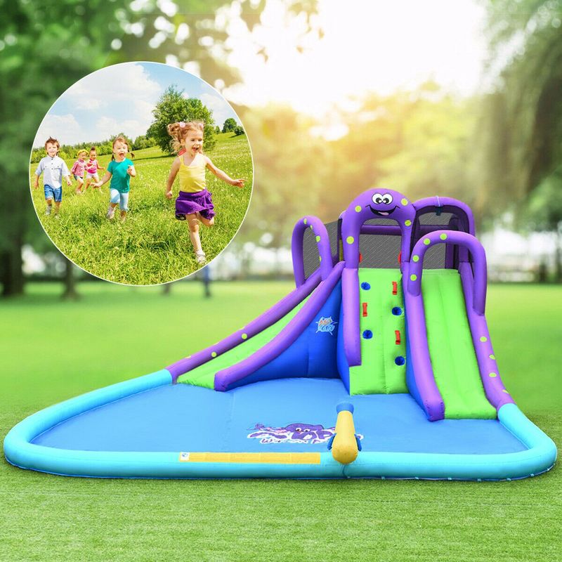 Costway Inflatable Water Park Octopus Bounce House Dual Slide Climbing Wall W/ Blower, 4 of 11