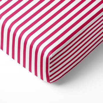 Bacati - Fuschia Pin Stripes 100 percent Cotton Universal Baby US Standard Crib or Toddler Bed Fitted Sheet