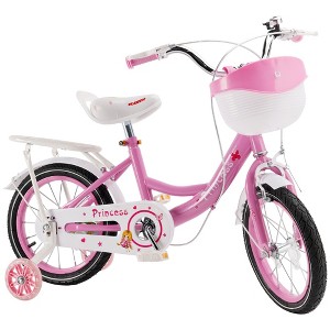 Topteng Girl Children's Bicycle Outdoor Ride-On Bike with Kickstand, Adjustable Seat, and Basket, Pink/Purple - 1 of 4