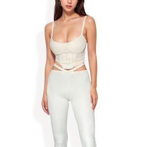 Anna-Kaci Women's Two-Piece Bodysuit Set with Ribbed Design and Comfortable Fit - 1 of 4