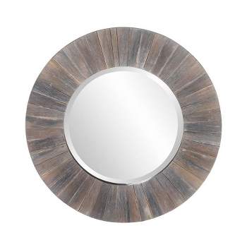 Howard Elliott 18" Round Beveled Mirror with Radiating Wood Slat Frame