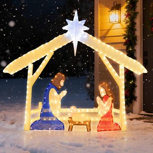 Costway 4 Ft Lighted Nativity Scene with 272 Warm & Cold White LED Lights, Ground Stakes - 1 of 4
