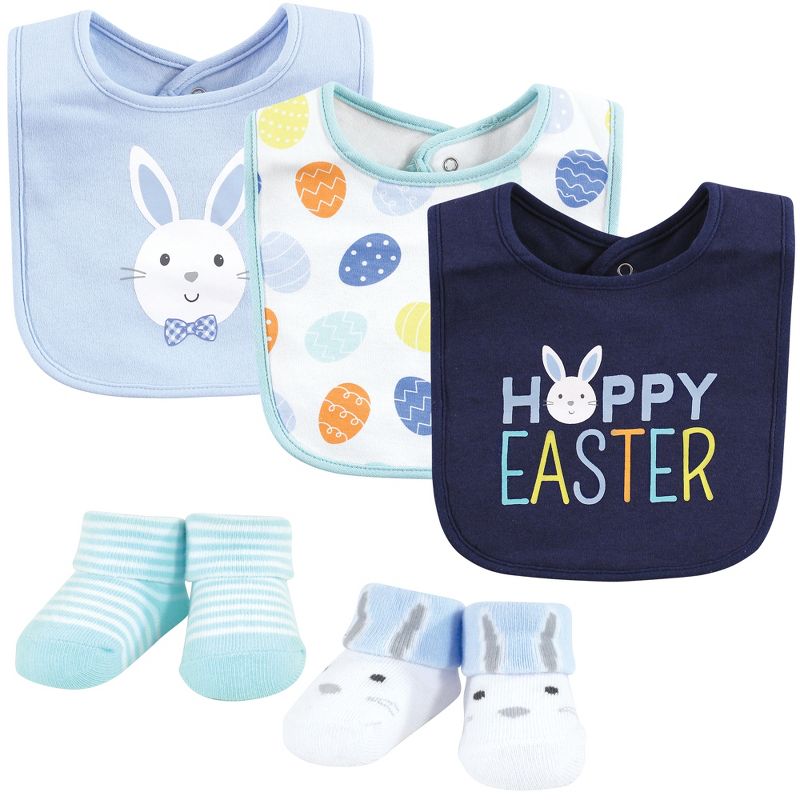 Hudson Baby Infant Boy Cotton Bib and Sock Set, Hoppy Easter, 0-9 Months, 1 of 7