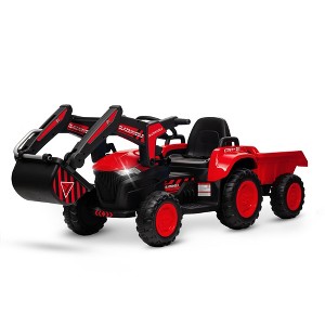 12V Kids 3 in 1 Ride on Excavator & Tractor with Detachable Trailer, Kids Electric Vehicles with LED Lights - 1 of 4