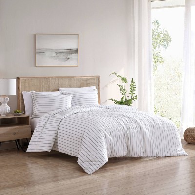 Green Striped Cotton King Duvet Cover Set