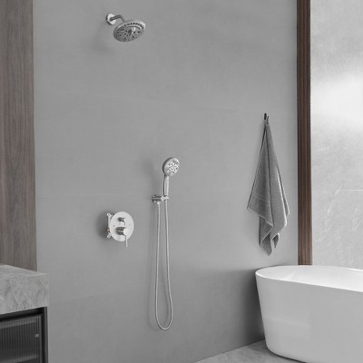 Brushed Nickel Dual Shower Head with Handheld and Rain Spray