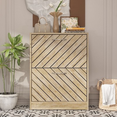 FUFU&GAGA Yellow 8 Pair Shoe Storage Cabinet with 2 Drawers