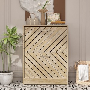 FUFU&GAGA Yellow 8 Pair Shoe Storage Cabinet with 2 Drawers - 1 of 4