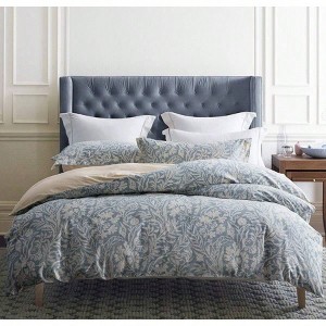 Queen Size Duvet Cover, Cotton Beige Bluish Grey Printed Leaves Pattern Reversible Botanical Comforter Cover Sets, Bedding Set 3Pcs - 1 of 4