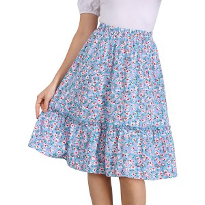 INSPIRE CHIC Women's Ruffle Hem Elastic Waist Flowy A-Line Swing Floral Midi Skirt - 1 of 4