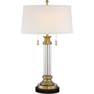 Vienna Full Spectrum Rolland Traditional Table Lamp with Black Round Marble Riser 30" Tall Antique Brass Crystal Off White Shade for Living Room House - 1 of 4