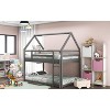 Okak Twin Over Twin House Bunk Bed with Roof, Ladder,Safety Guardrails Floor Low Bunk Bed Solid Wood for Kids, Girls, Boys Easy Assemble, Gray - 2 of 4