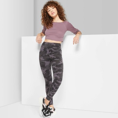 Women s Camo Print High Waist Leggings Wild Fable Black Gray M