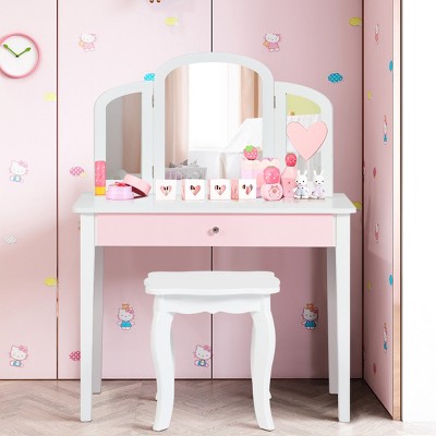 Costway Kids Vanity Set Princess Makeup Dressing Play Table Set W 