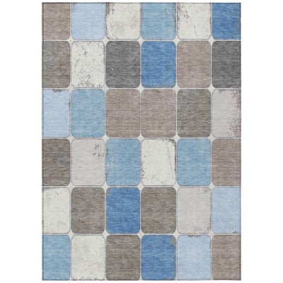 HomeRoots 9' X 12' Blue And Gray Geometric Washable Indoor Outdoor Area Rug