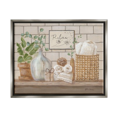 Stupell Industries Uplifting Bathroom Spa Relax Scene Framed Canvas
