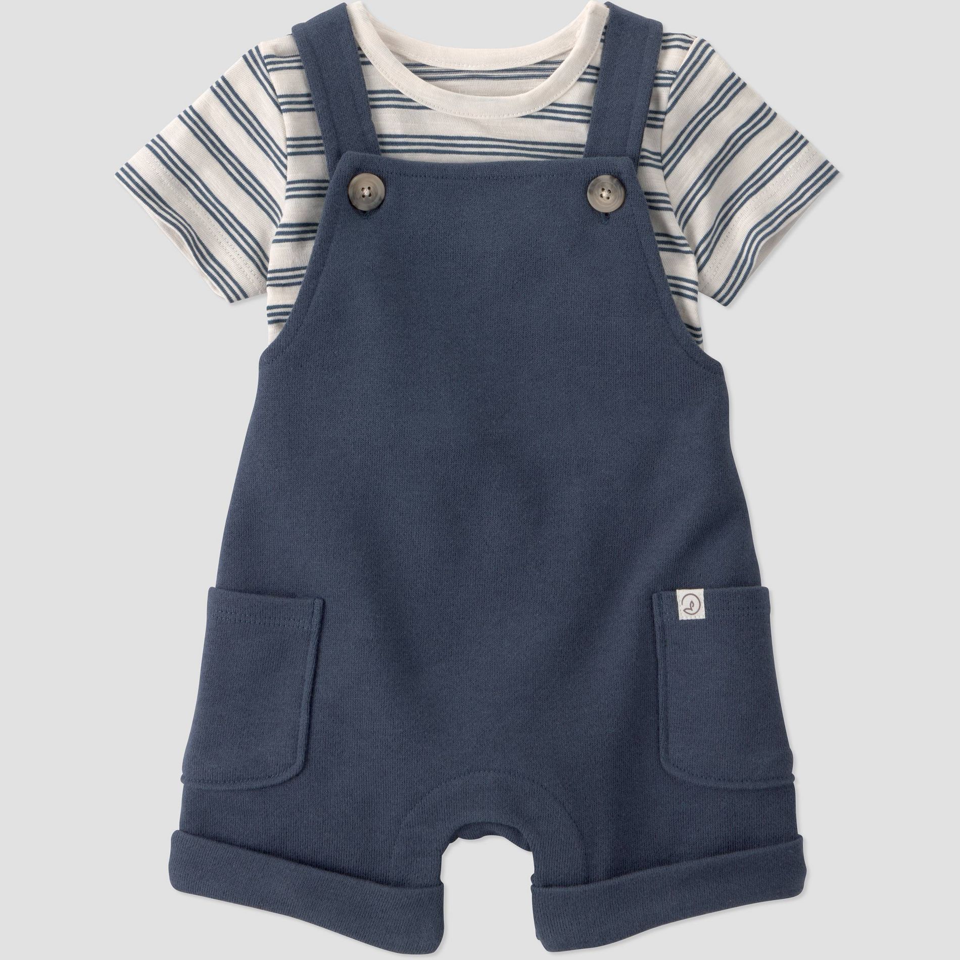 Little Planet by Carter's Baby Boys' Organic 2pc Stripe T-Shirt and Overall Set - Navy