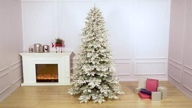 7.5ft Puleo Pre-Lit Full Flocked Royal Majestic Douglas Fir Down-Swept with Sure Lit Clear Incandescent Lights, 2 of 5, play video