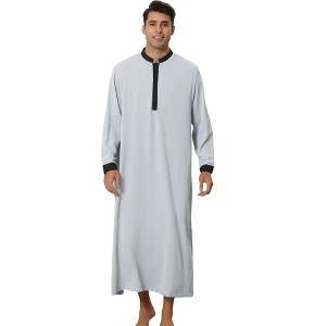Lars Amadeus Men's Contrast Color Banded Collar Long Sleeves Nightshirt - 1 of 4
