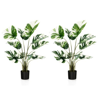 Tangkula 4FT Artificial Monstera Deliciosa Tree 2-Pack Fake Plant Faux Tree for Decoration