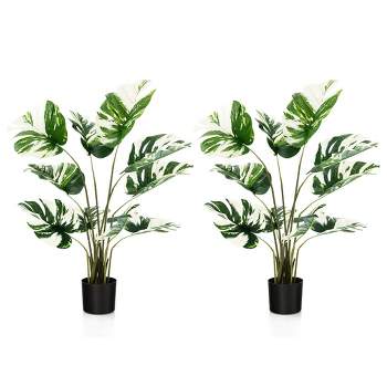 Tangkula 4FT Artificial Monstera Deliciosa Tree 2-Pack Fake Plant Faux Tree for Decor