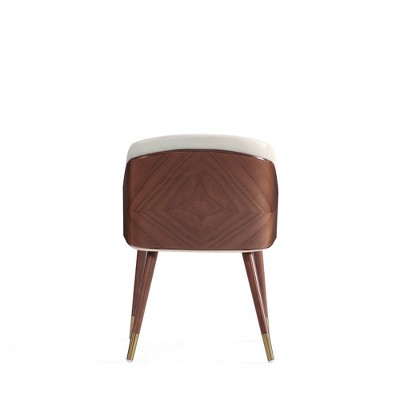 Cream Faux Leather Upholstered Arm Chair with Walnut Legs
