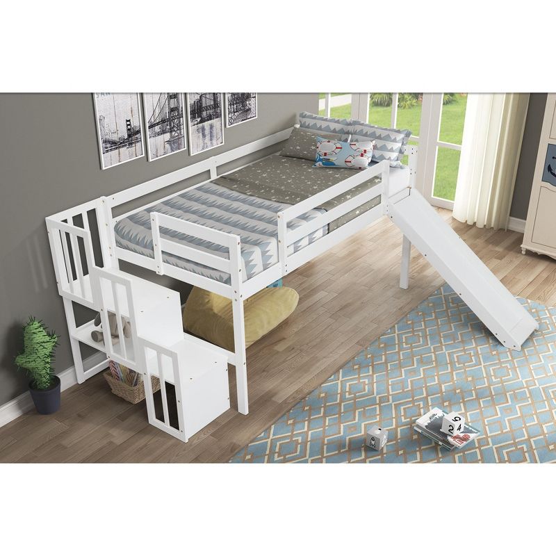 Twin size Loft Bed with Staircase, Safety Guardrails and Slide-ModernLuxe, 2 of 7