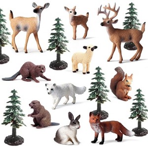 20-Piece Realistic Forest Animal Figurine Set, Plastic Miniature Wildlife Toys & Cake Topper for Kids Toddlers - 1 of 4