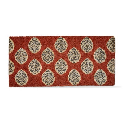 tagltd 1'6"x2'6" Paradiso Blue Block Print Rectangle Indoor and Outdoor Estae Coir Door Welcome Mat Red Background